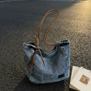 Women Denim Washed Shoulder Bag Large Capacity Comfortable and Versatile Texture Bags for Travel