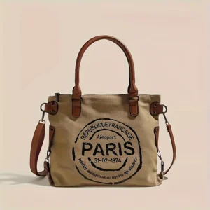Vintage Canvas Tote Bag, Large Capacity, Water-Resistant with Adjustable Straps & Zipper Closure