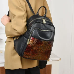 Vintage Floral Print High Quality Soft Leather Back Pack Women Large Capacity Casual Travel Backpacks Shoulder Bag School bag