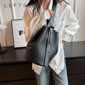 LEFTSIDE Retro Small Solid Color Leather Shoulder Bags For Women 2026 Designer Korean Fashion Female Handbags Underarm Bag