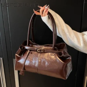 Oil PU Leather Hobo Handbag Slouchy Shoulder Bag Retro Top-Handle Bag Large Work Bags for Women Gilrls Tote Work Shopping Travel