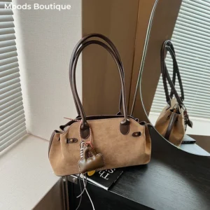 French Style Underarm Shoulder Bags For Women PU Suede Pure Color Top-handle Bag 2025 Autumn New Luxury Designer Handbags