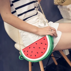 Fashion PU Leather Shoulder Bag Female Orange Watermelon Shape Croossbody Bag for Women Fashionable Decoration