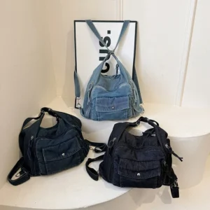 Fashion Zipper Denim Trendy Solid Color Shoulder Bag for Women 2026 High Quality Large Capacity Versatile Women's Crossbody Bag