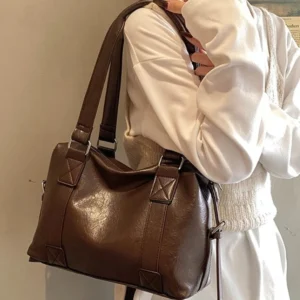 Large Capacity Fashion Tote Bag Soft Leather Women Shoulder Bag Simplicity Solid Vintage Shoulder Messenger Bag for Ladie Travel